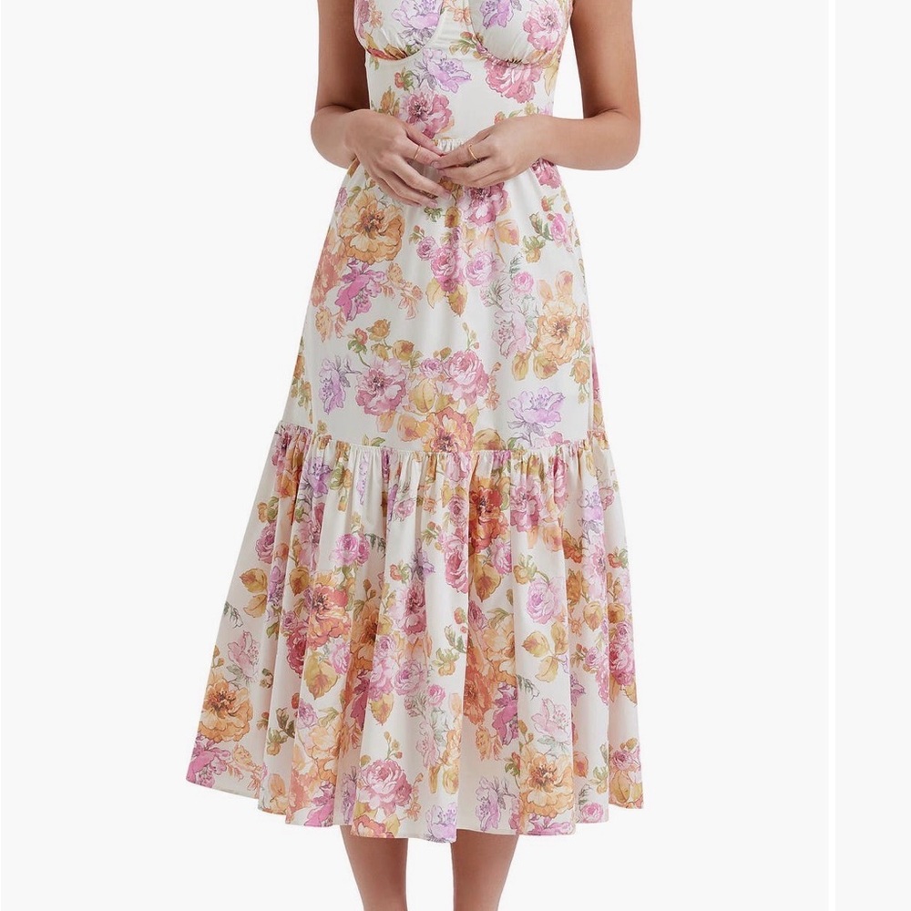 House of CB Floral Midi Dress in Pink and Orange